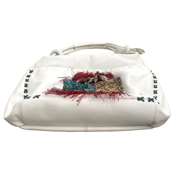 Ditmo White Leather Embroidered Tassel Fringe Shoulder Bag - Picture 8 of 15